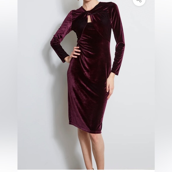 Elie Tahari TWIST NECK VELVET DRESS - Picture 3 of 8